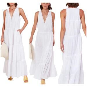 Magali Pascal NWT Sophia Sleeveless Cotton Maxi Dress White Size M Tiered Skirt